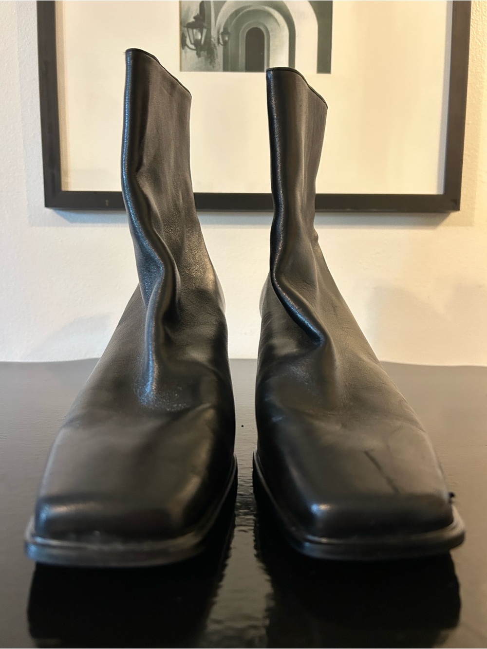 Stuart Wheitzman Sleek Black Square-Toe Ankle Boots Size 11 - Picture 7 of 13
